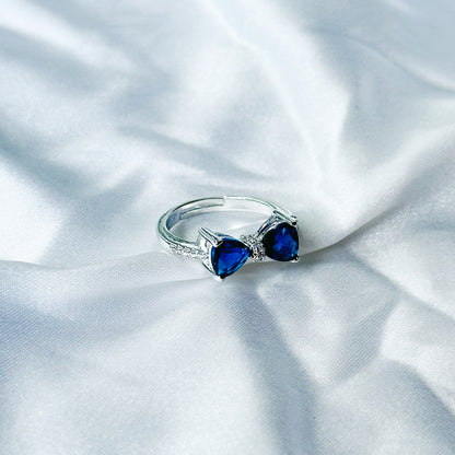 Blue Sapphire Cubic Zircon Stone American Diamond Silver Plated Adjustable Ring