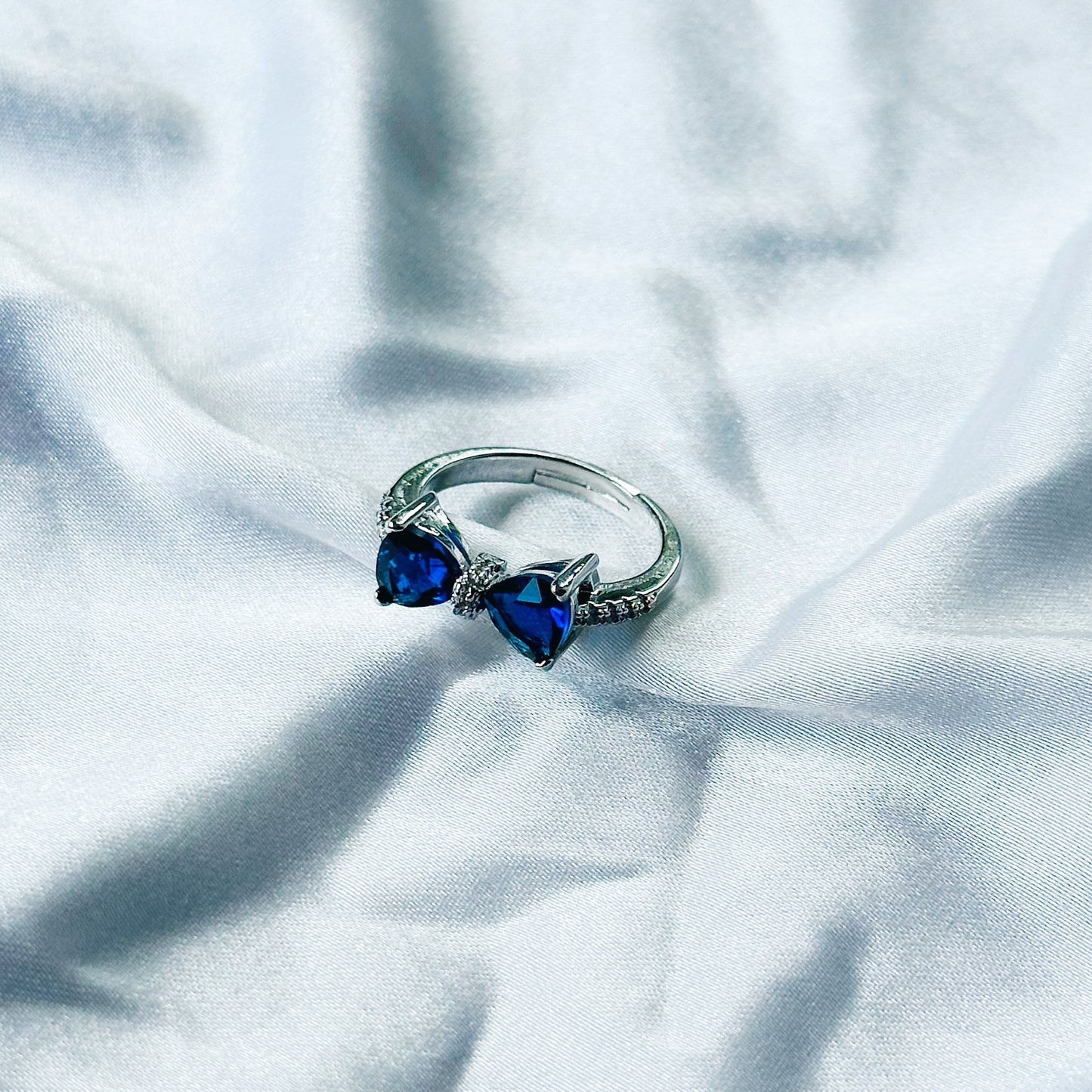 Blue Sapphire Cubic Zircon Stone American Diamond Silver Plated Adjustable Ring