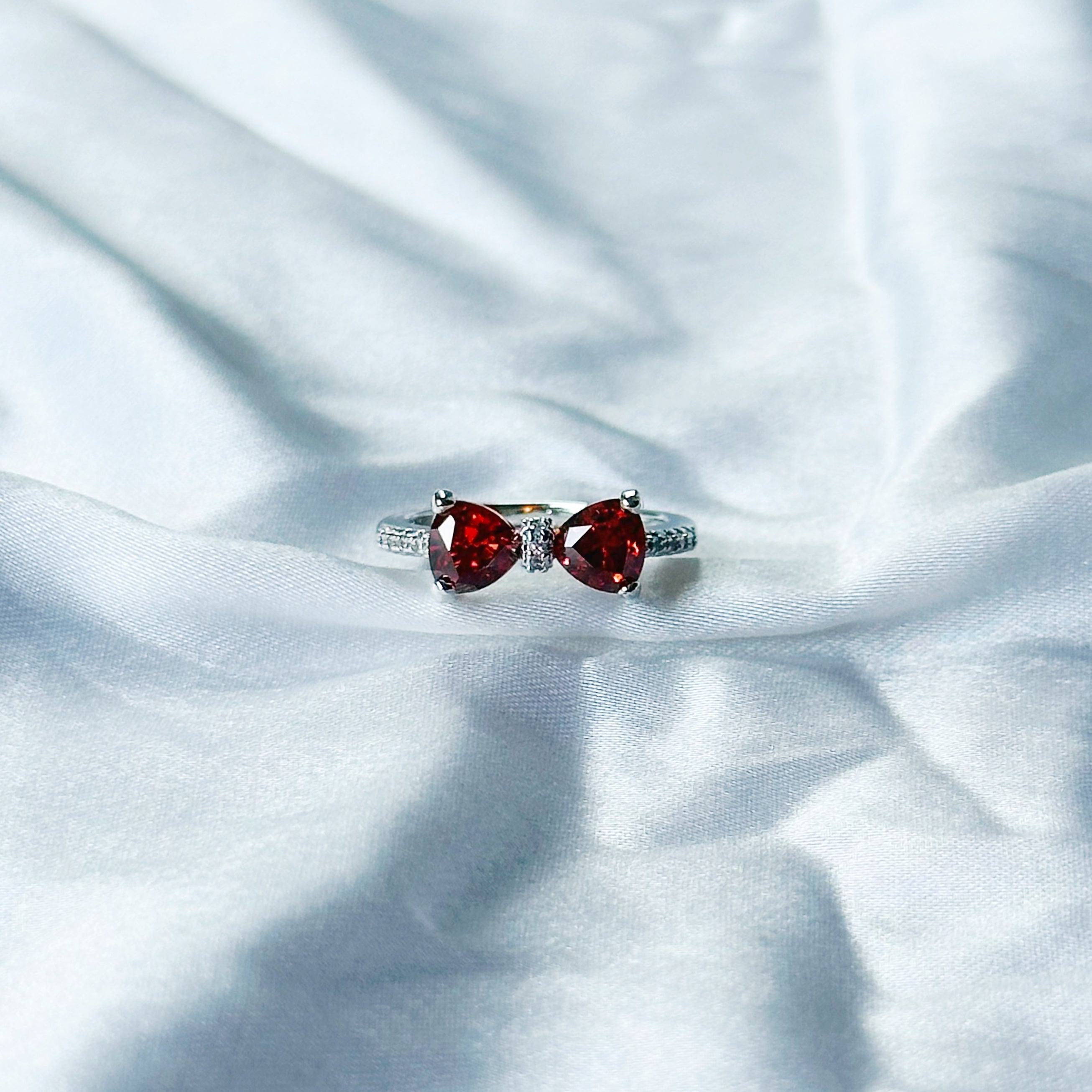 Red Ruby Cubic Zircon Stone American Diamond Silver Plated Adjustable Ring