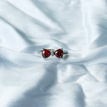 Red Ruby Cubic Zircon Stone American Diamond Silver Plated Adjustable Ring