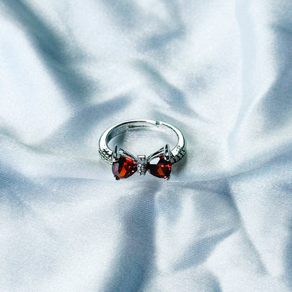 Red Ruby Cubic Zircon Stone American Diamond Silver Plated Adjustable Ring