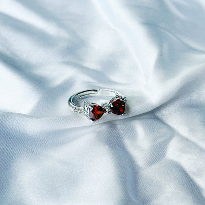 Red Ruby Cubic Zircon Stone American Diamond Silver Plated Adjustable Ring