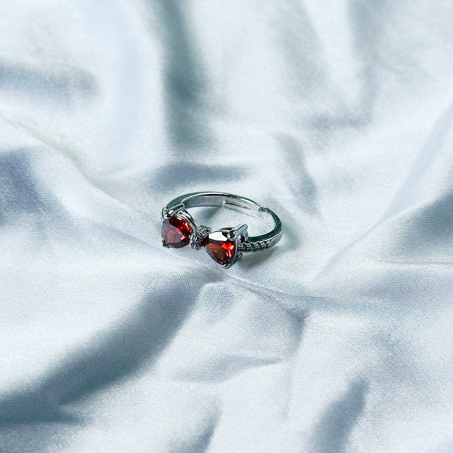 Red Ruby Cubic Zircon Stone American Diamond Silver Plated Adjustable Ring