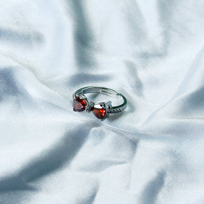Red Ruby Cubic Zircon Stone American Diamond Silver Plated Adjustable Ring