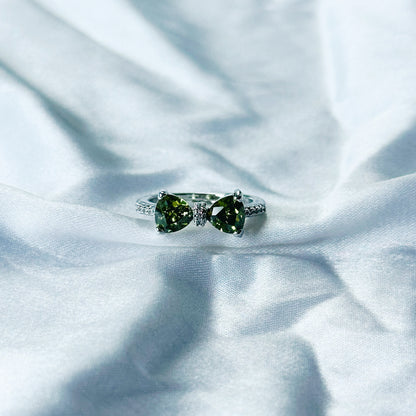 Olive Green Cubic Zircon Stone American Diamond Silver Plated Adjustable Ring