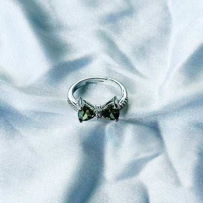 Olive Green Cubic Zircon Stone American Diamond Silver Plated Adjustable Ring