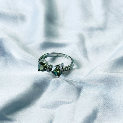 Olive Green Cubic Zircon Stone American Diamond Silver Plated Adjustable Ring