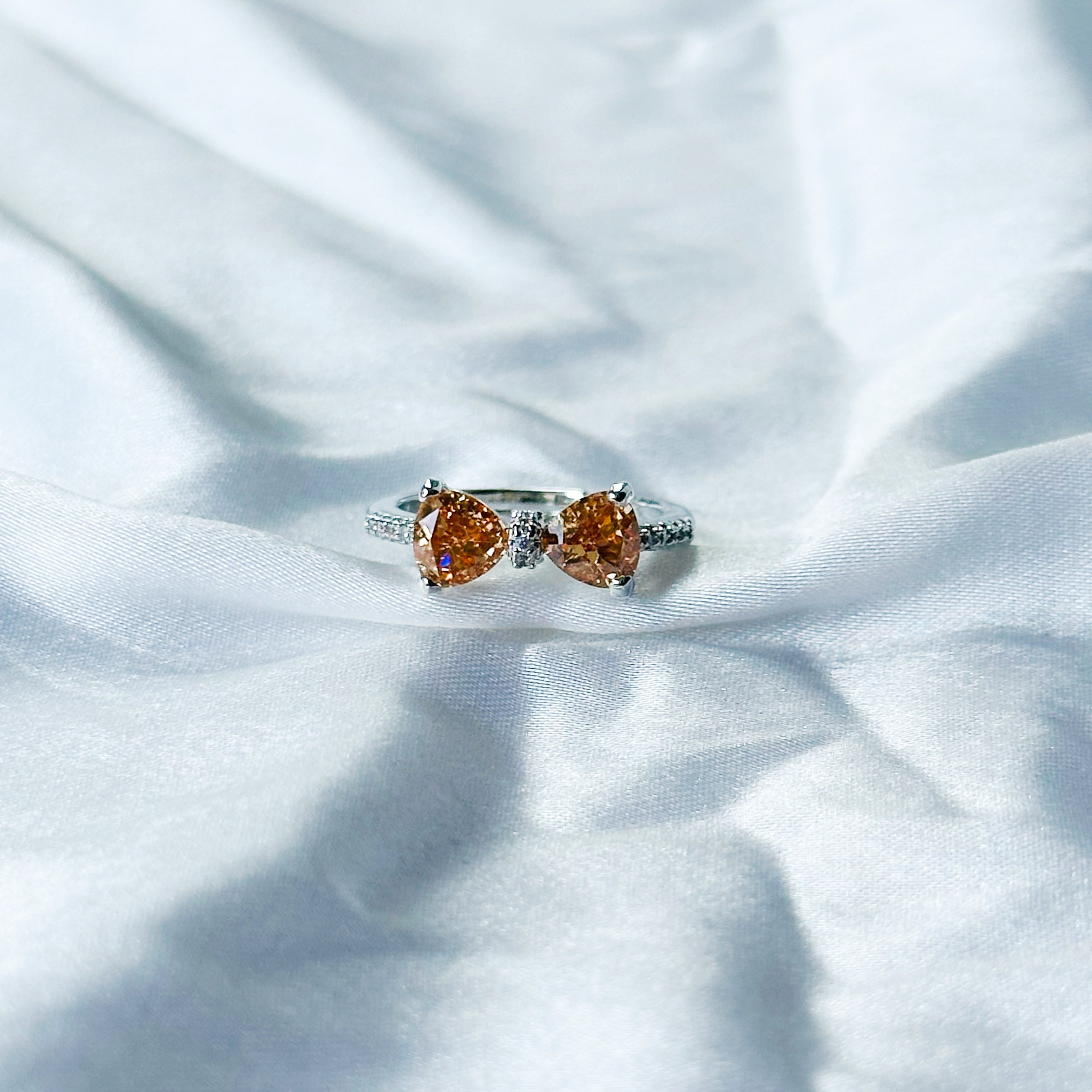 Champagne Cubic Zircon Stone American Diamond Silver Plated Adjustable Ring