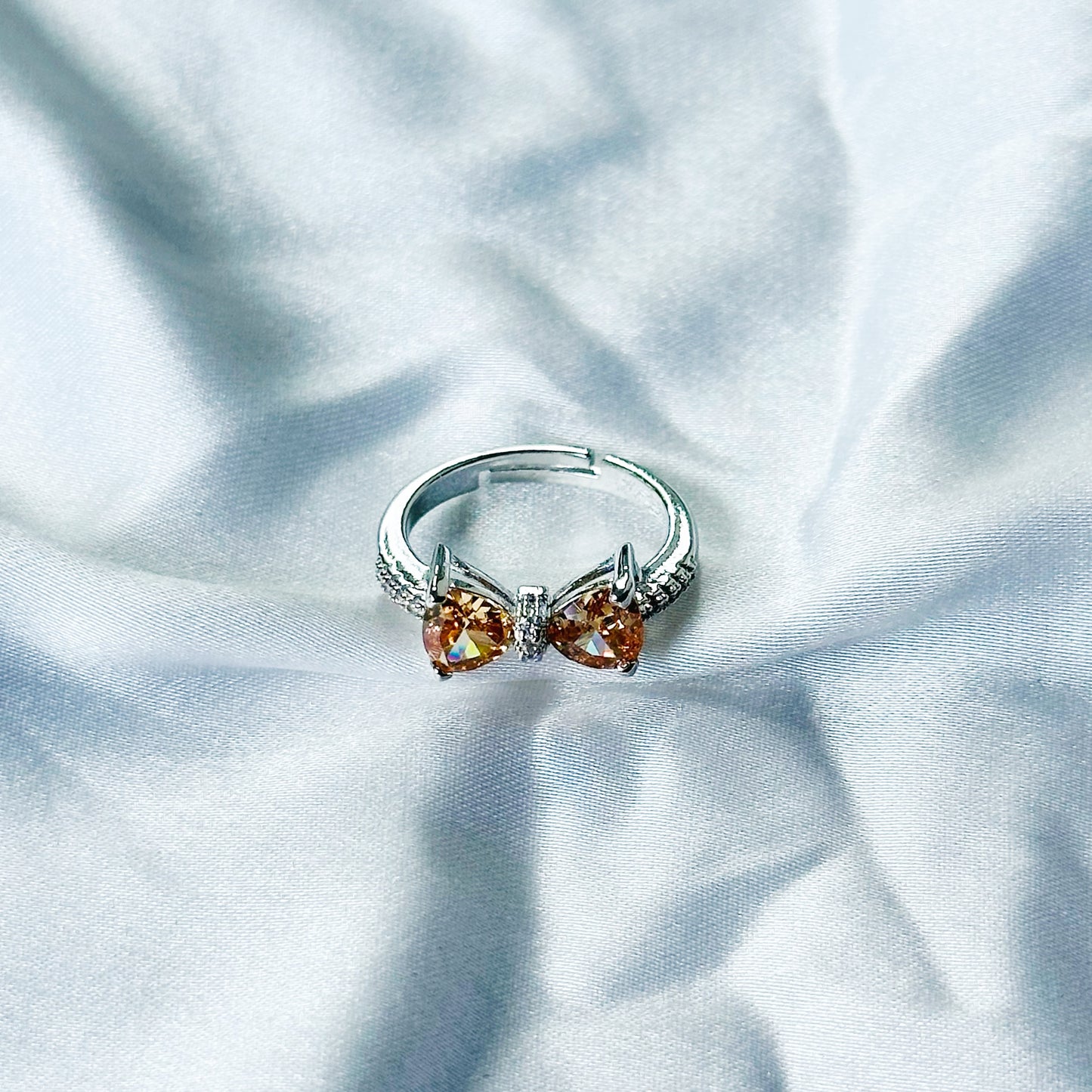 Champagne Cubic Zircon Stone American Diamond Silver Plated Adjustable Ring