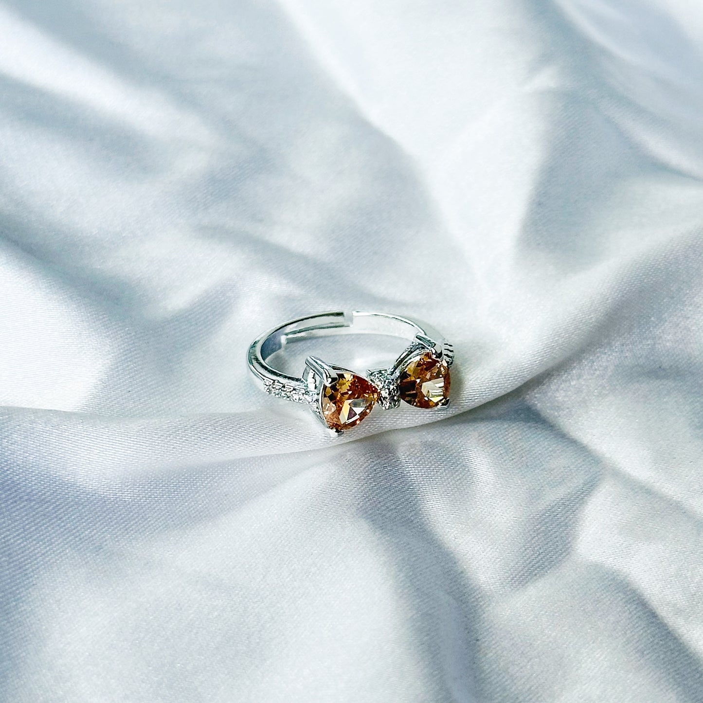 Champagne Cubic Zircon Stone American Diamond Silver Plated Adjustable Ring