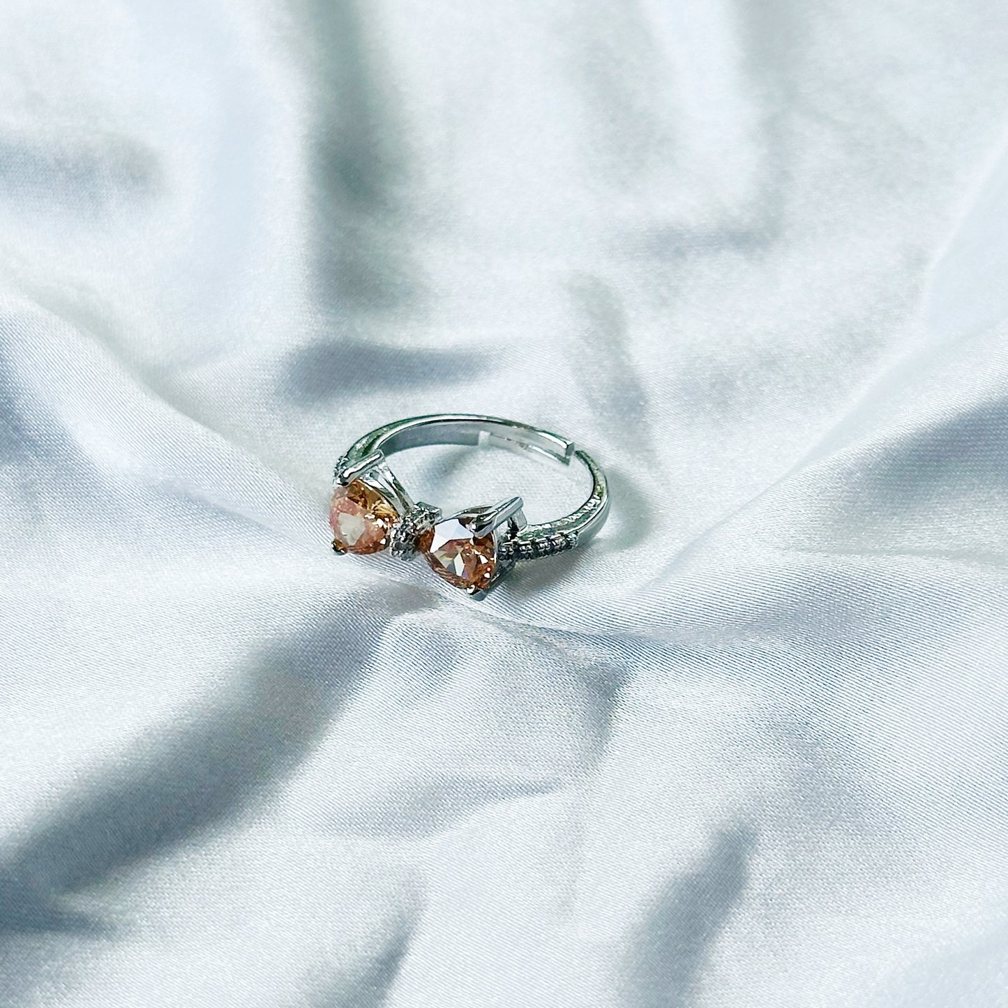 Champagne Cubic Zircon Stone American Diamond Silver Plated Adjustable Ring