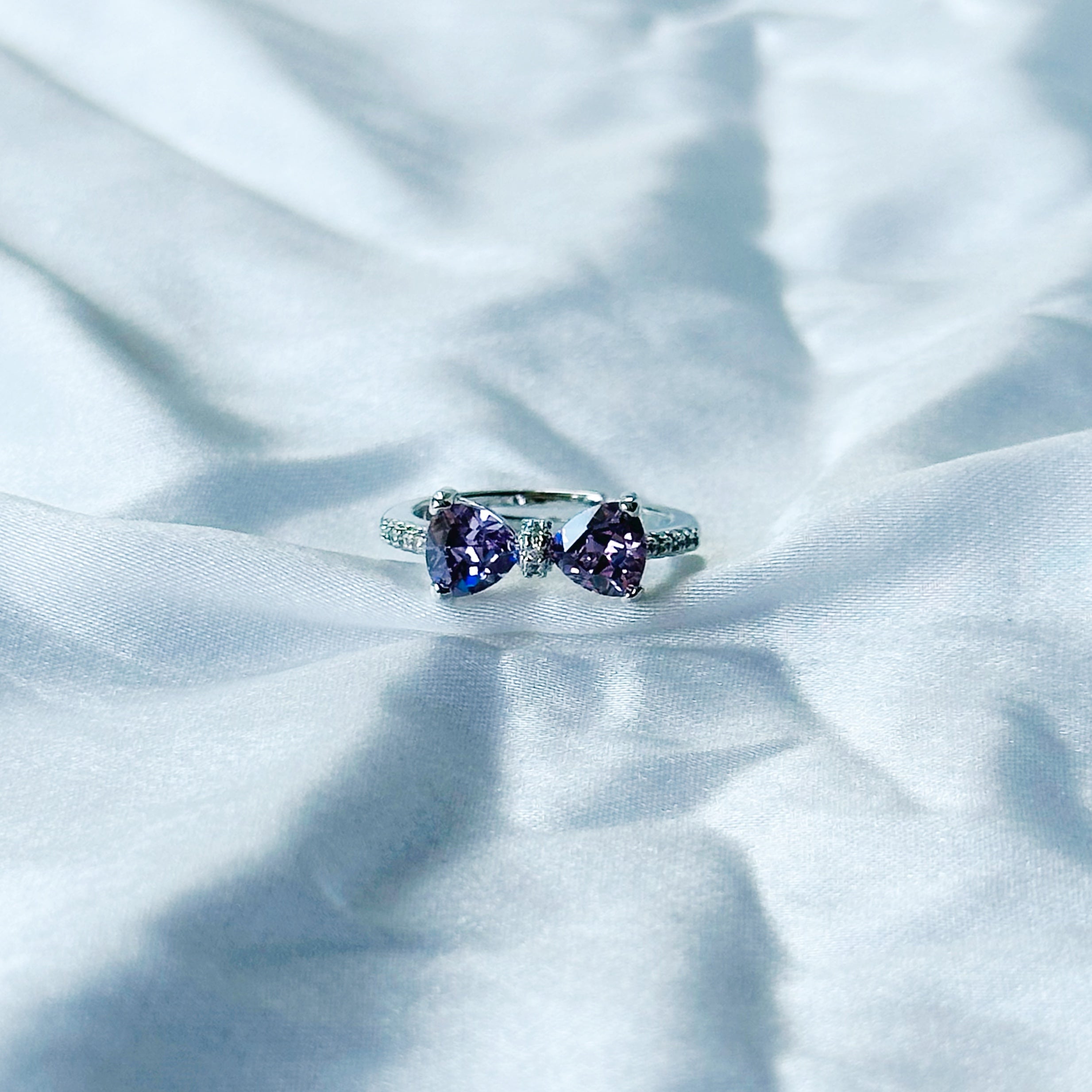 Light Purple Amethyst Cubic Zircon Stone American Diamond Silver Plated Adjustable Ring