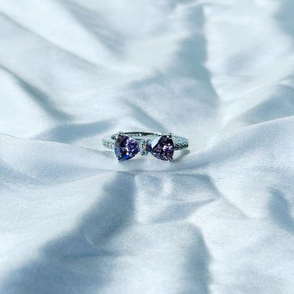 Light Purple Amethyst Cubic Zircon Stone American Diamond Silver Plated Adjustable Ring