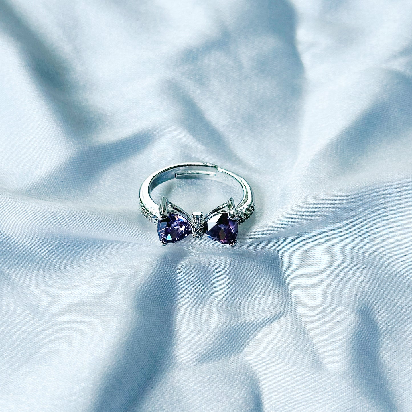Light Purple Amethyst Cubic Zircon Stone American Diamond Silver Plated Adjustable Ring