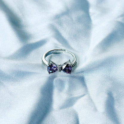 Light Purple Amethyst Cubic Zircon Stone American Diamond Silver Plated Adjustable Ring