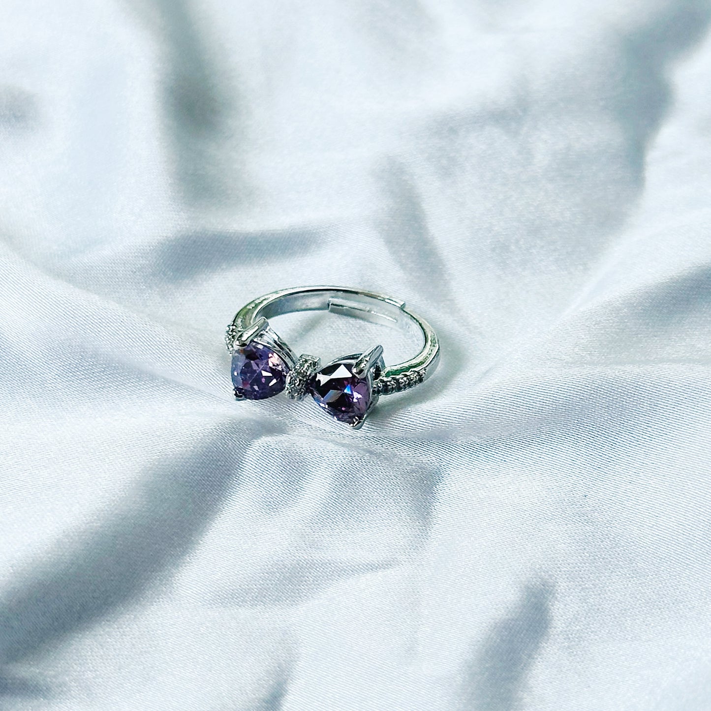 Light Purple Amethyst Cubic Zircon Stone American Diamond Silver Plated Adjustable Ring