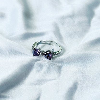Light Purple Amethyst Cubic Zircon Stone American Diamond Silver Plated Adjustable Ring