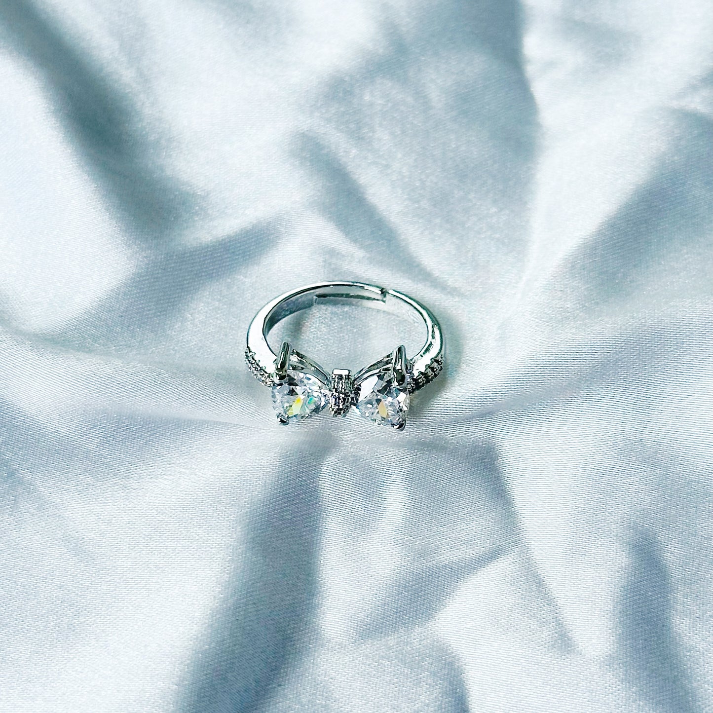 Solitaire Cubic Zircon Stone American Diamond Silver Plated Adjustable Ring