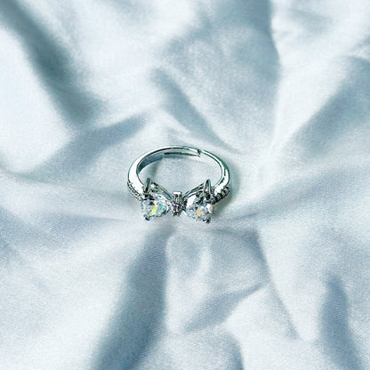 Solitaire Cubic Zircon Stone American Diamond Silver Plated Adjustable Ring