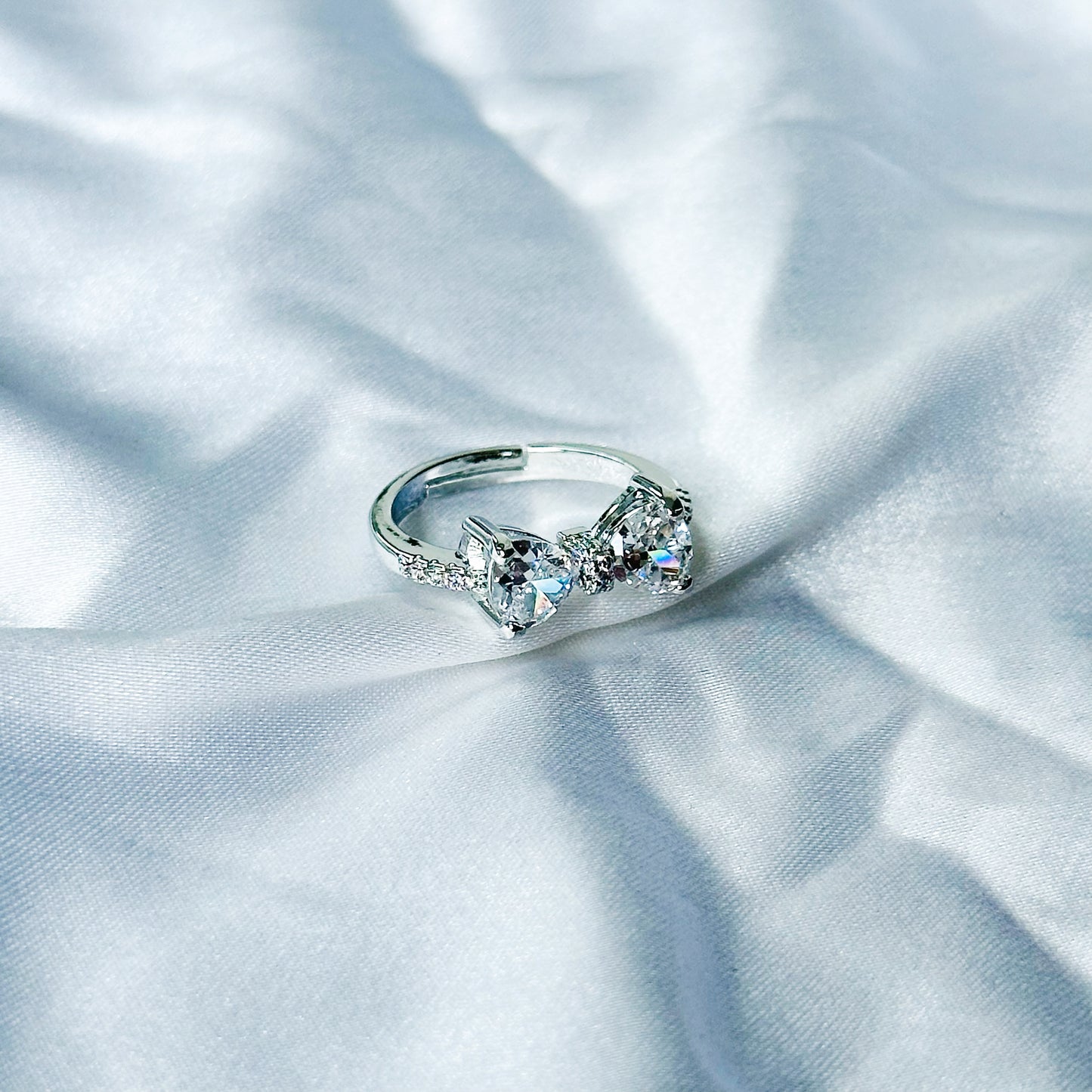 Solitaire Cubic Zircon Stone American Diamond Silver Plated Adjustable Ring
