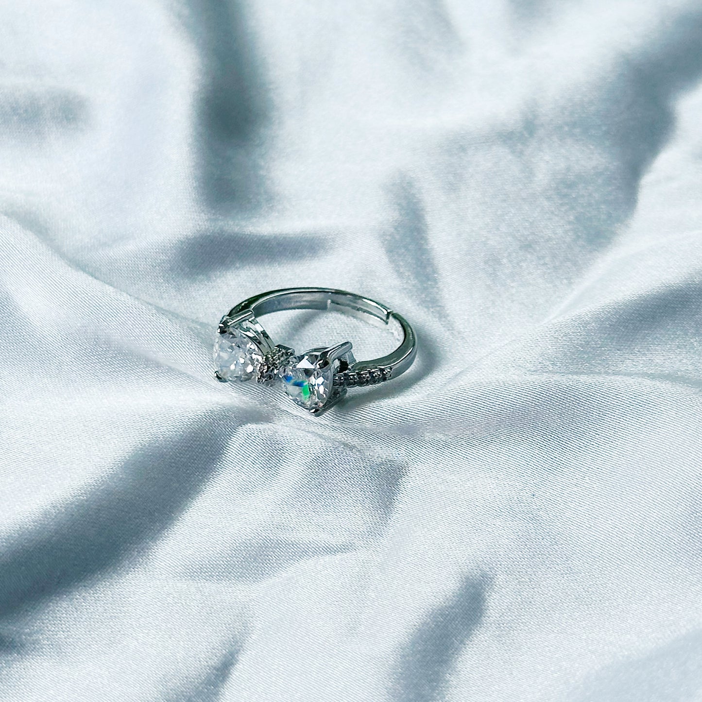 Solitaire Cubic Zircon Stone American Diamond Silver Plated Adjustable Ring