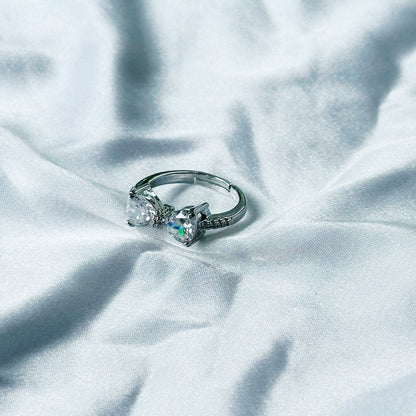Solitaire Cubic Zircon Stone American Diamond Silver Plated Adjustable Ring