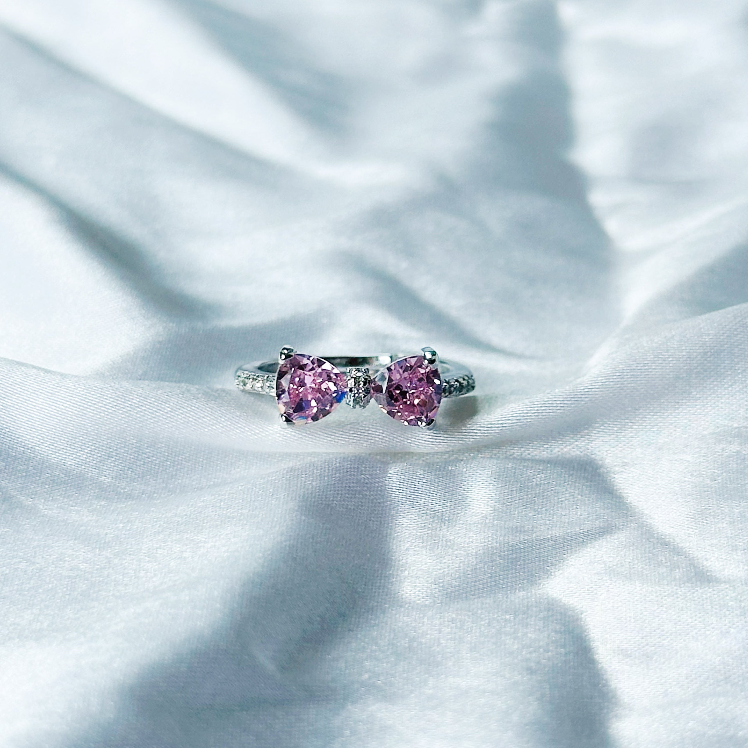 Pink Topaz Cubic Zircon American Diamond Silver Plated Adjustable Ring