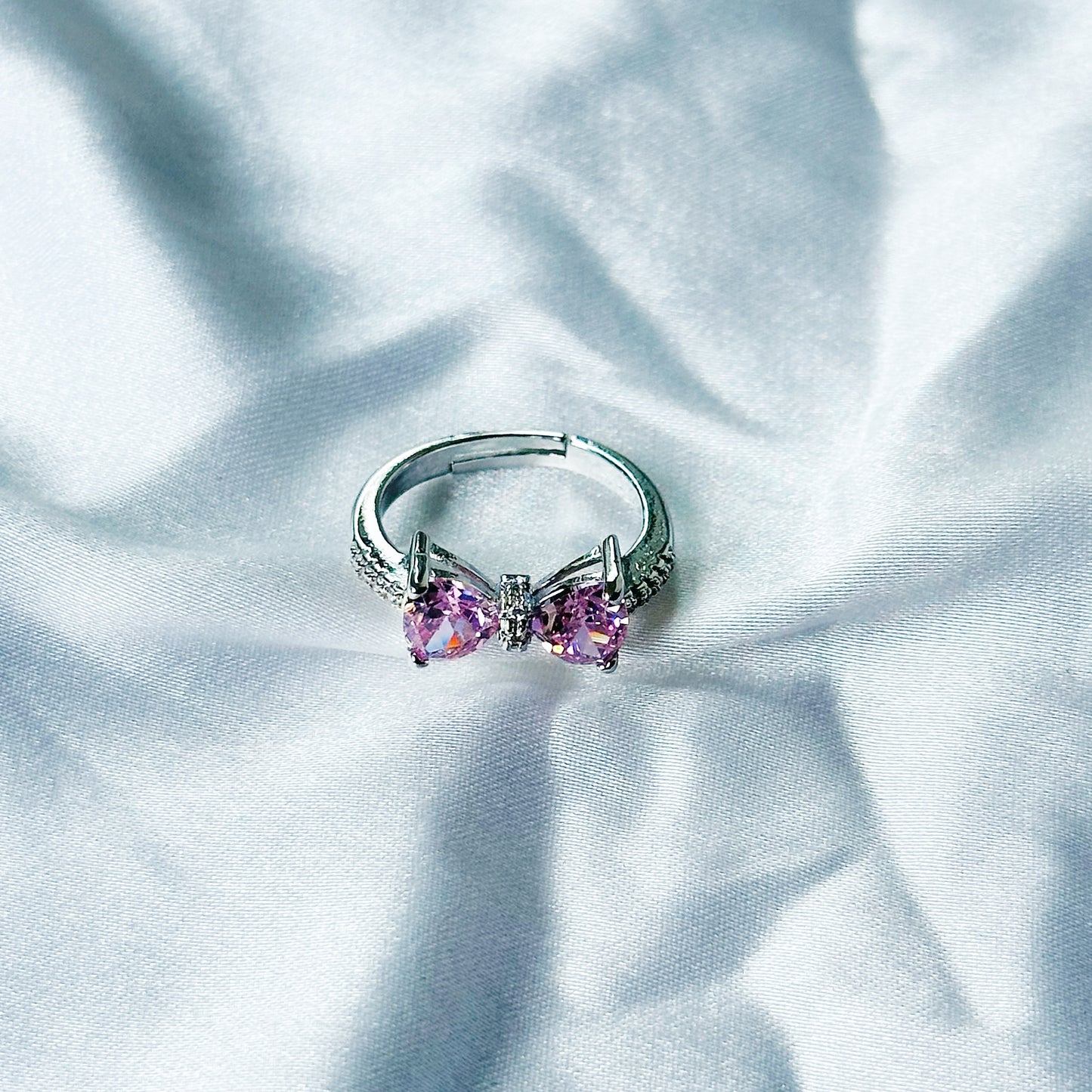 Pink Topaz Cubic Zircon American Diamond Silver Plated Adjustable Ring