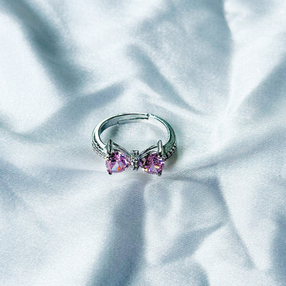 Pink Topaz Cubic Zircon American Diamond Silver Plated Adjustable Ring