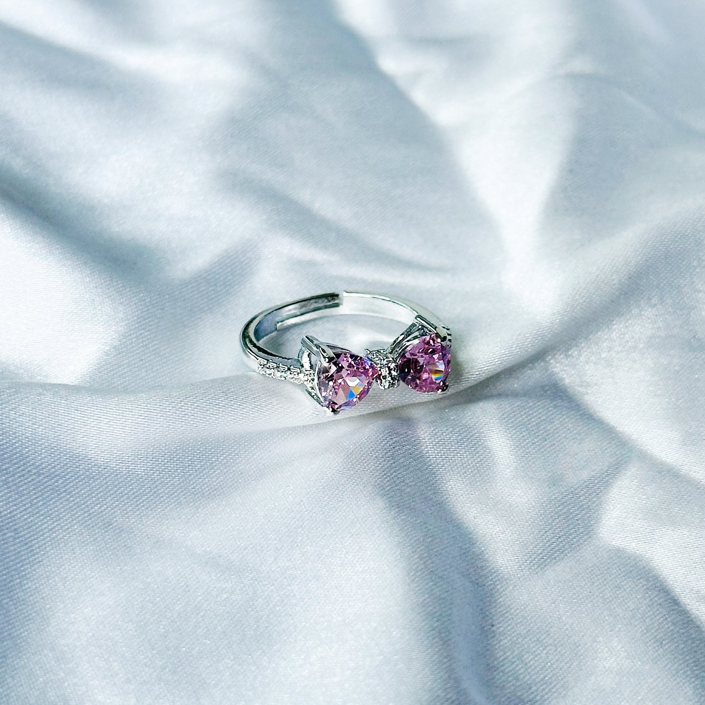 Pink Topaz Cubic Zircon American Diamond Silver Plated Adjustable Ring