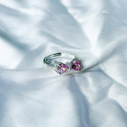 Pink Topaz Cubic Zircon American Diamond Silver Plated Adjustable Ring