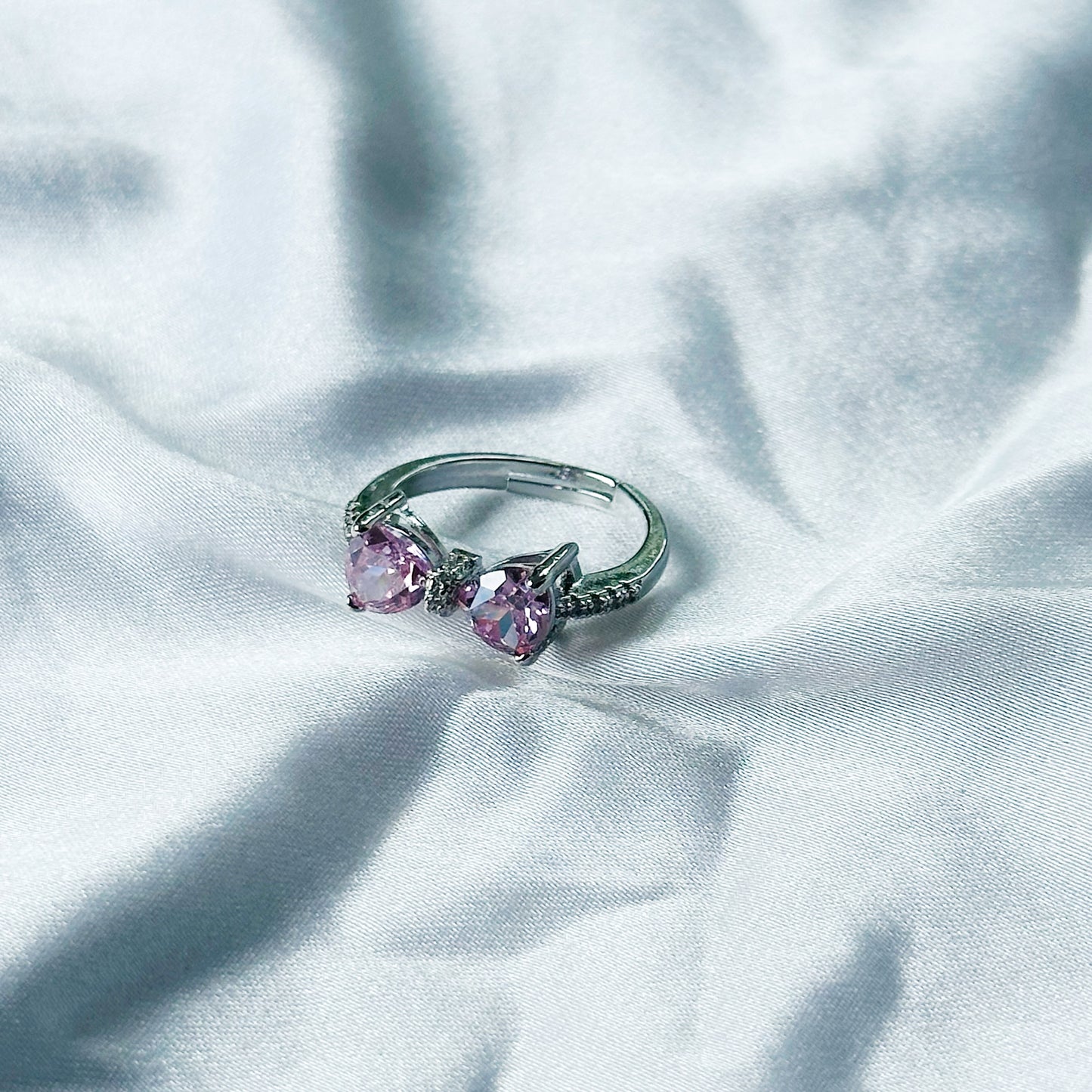 Pink Topaz Cubic Zircon American Diamond Silver Plated Adjustable Ring