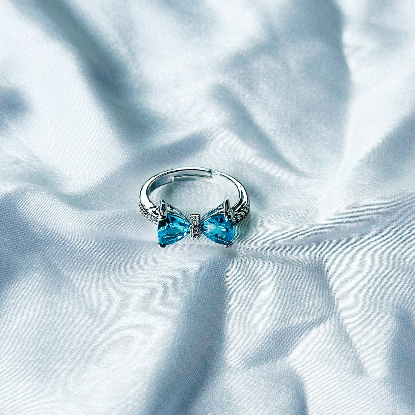 Aqua Blue Sapphire Cubic Zircon Stone American Diamond Silver Plated Adjustable Ring