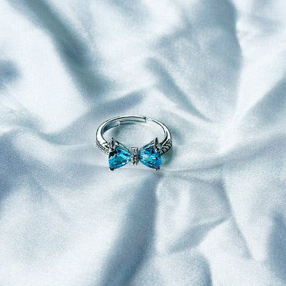 Aqua Blue Sapphire Cubic Zircon Stone American Diamond Silver Plated Adjustable Ring