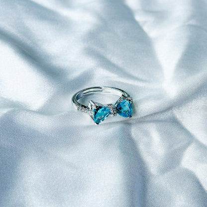 Aqua Blue Sapphire Cubic Zircon Stone American Diamond Silver Plated Adjustable Ring