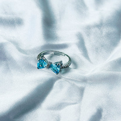 Aqua Blue Sapphire Cubic Zircon Stone American Diamond Silver Plated Adjustable Ring