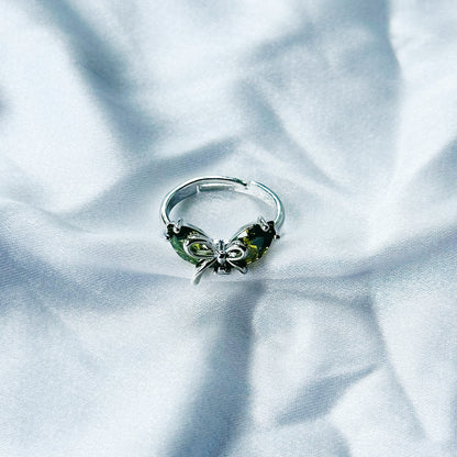 Olive Green Cubic Zircon Stone American Diamond Silver Plated Adjustable Ring
