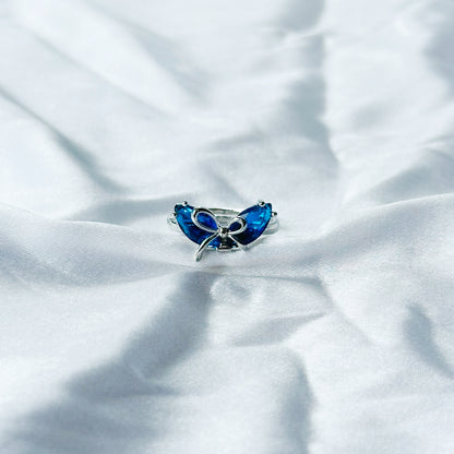 Blue Sapphire Cubic Zircon Stone American Diamond Silver Plated Adjustable Ring