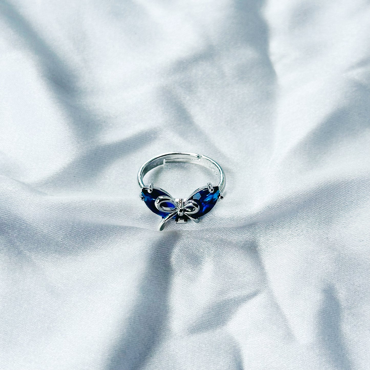 Blue Sapphire Cubic Zircon Stone American Diamond Silver Plated Adjustable Ring