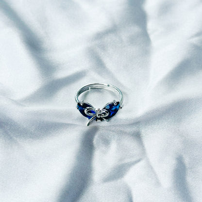 Blue Sapphire Cubic Zircon Stone American Diamond Silver Plated Adjustable Ring