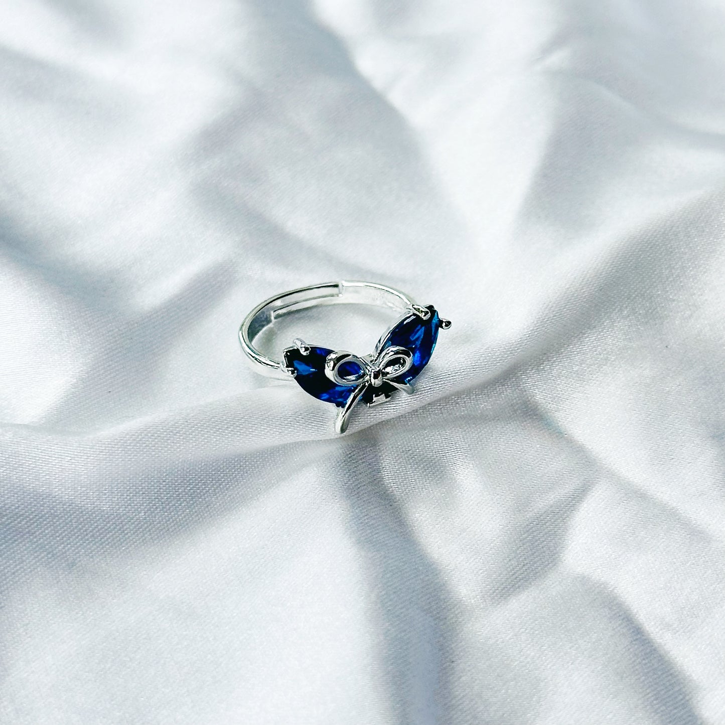 Blue Sapphire Cubic Zircon Stone American Diamond Silver Plated Adjustable Ring
