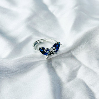 Blue Sapphire Cubic Zircon Stone American Diamond Silver Plated Adjustable Ring