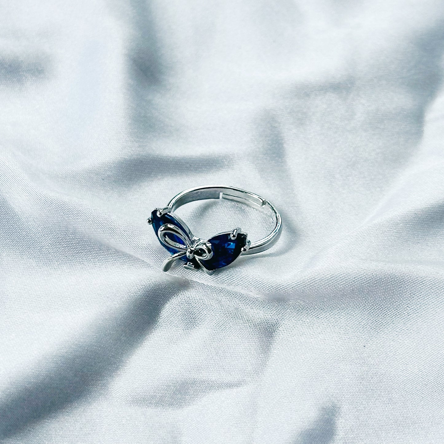 Blue Sapphire Cubic Zircon Stone American Diamond Silver Plated Adjustable Ring