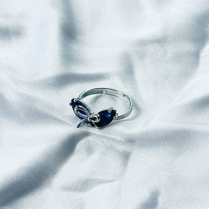 Blue Sapphire Cubic Zircon Stone American Diamond Silver Plated Adjustable Ring