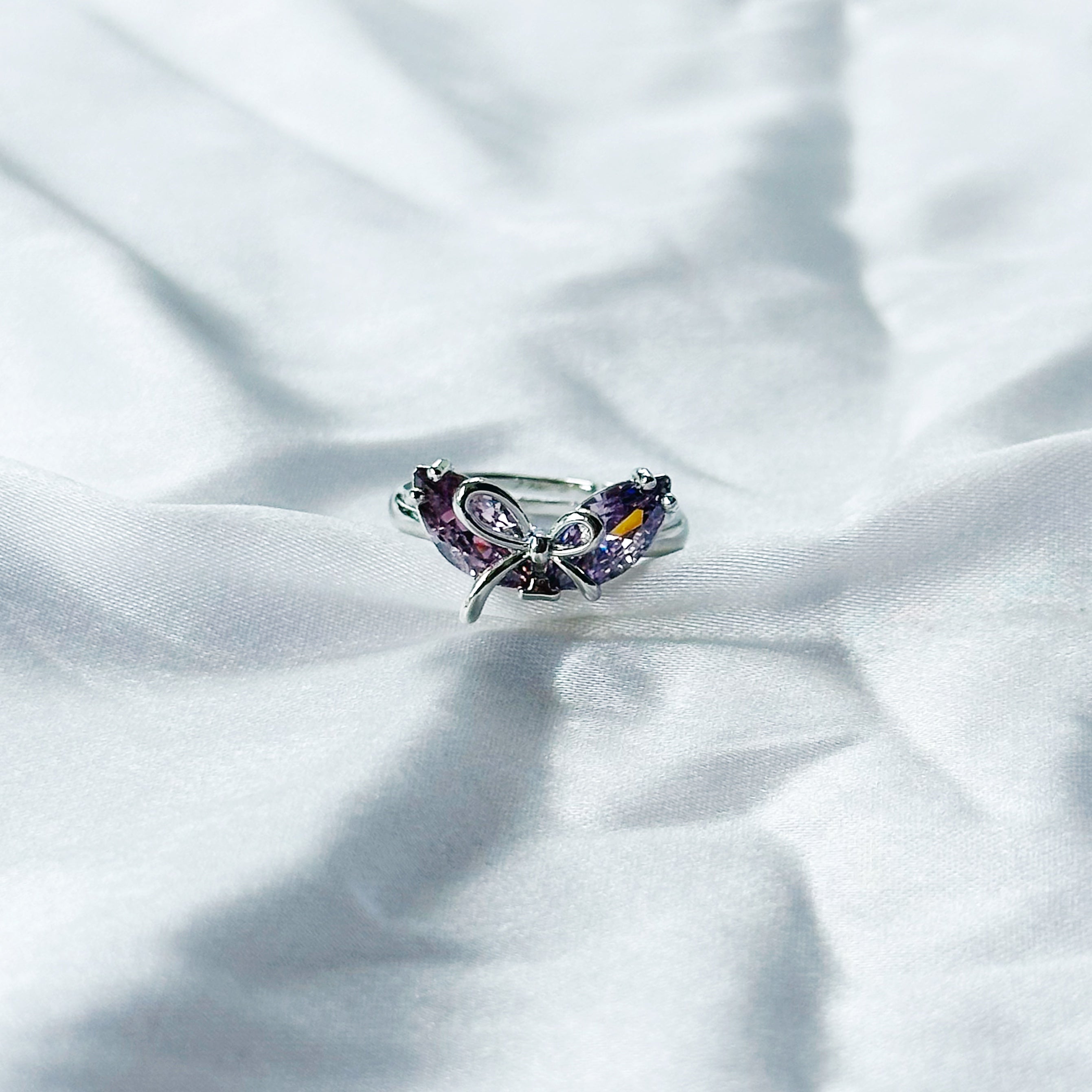Deep Purple Amethyst Cubic Zircon Stone American Diamond Silver Plated Adjustable Ring