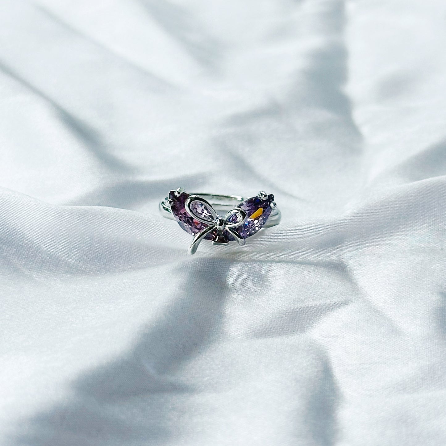 Deep Purple Amethyst Cubic Zircon Stone American Diamond Silver Plated Adjustable Ring