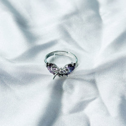 Deep Purple Amethyst Cubic Zircon Stone American Diamond Silver Plated Adjustable Ring