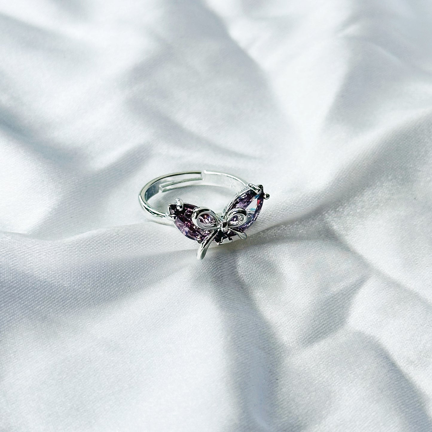 Deep Purple Amethyst Cubic Zircon Stone American Diamond Silver Plated Adjustable Ring