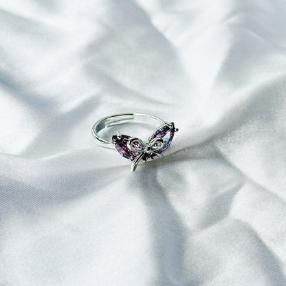 Deep Purple Amethyst Cubic Zircon Stone American Diamond Silver Plated Adjustable Ring