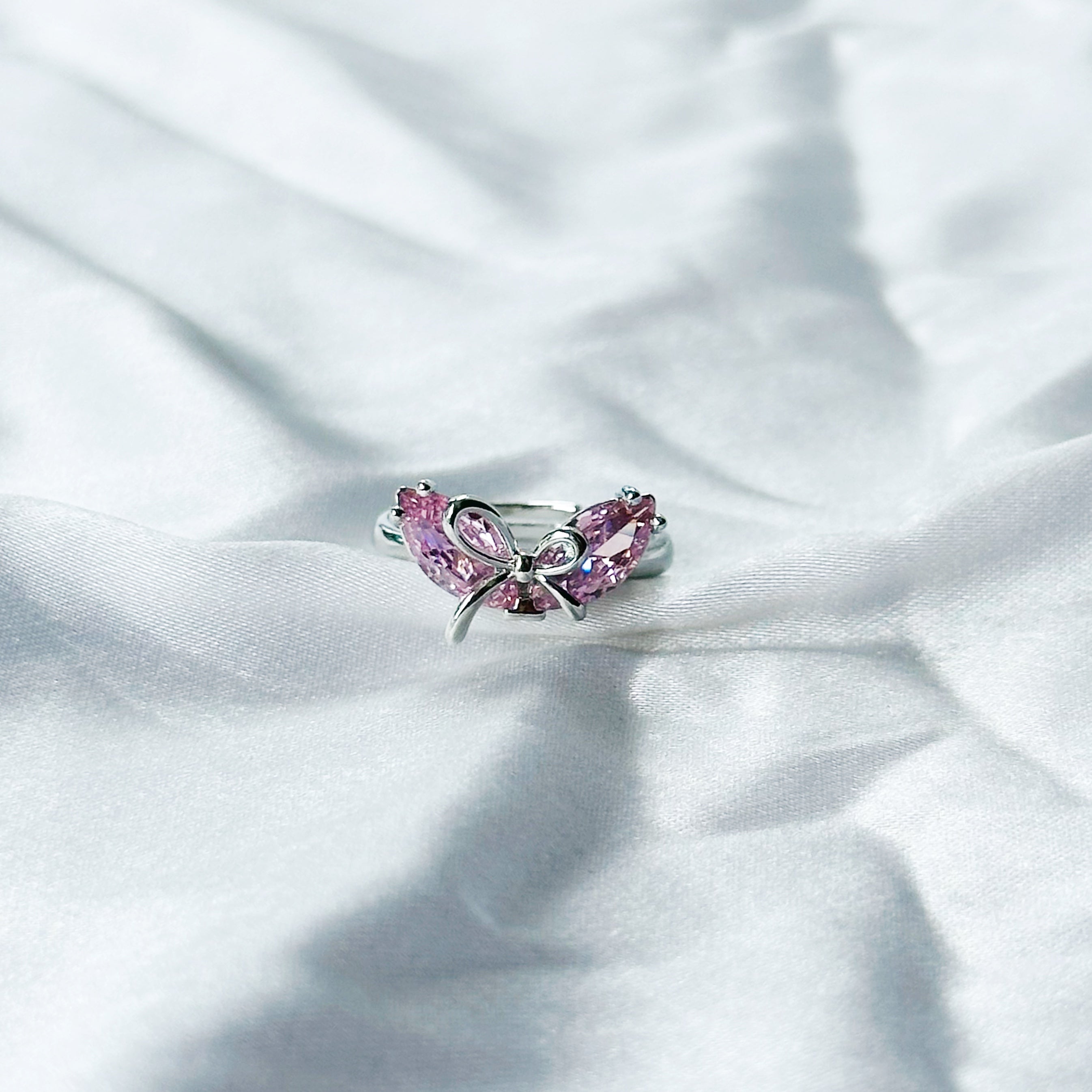 Pink Topaz Cubic Zircon American Diamond Silver Plated Adjustable Ring